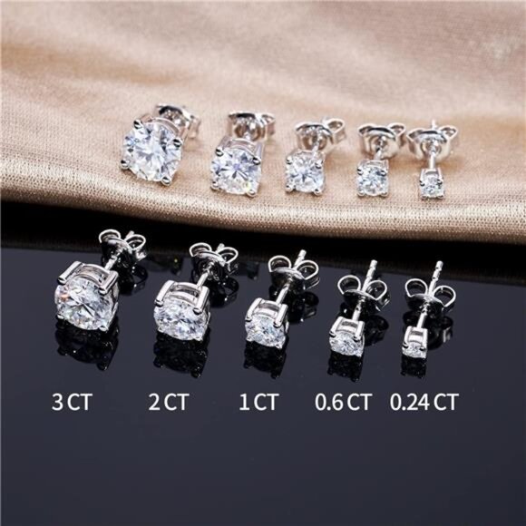 1/2/3ct Moissanite Stud Earrings for Women 925 Sterling Silver Hypoallergenic - Picture 6 of 7